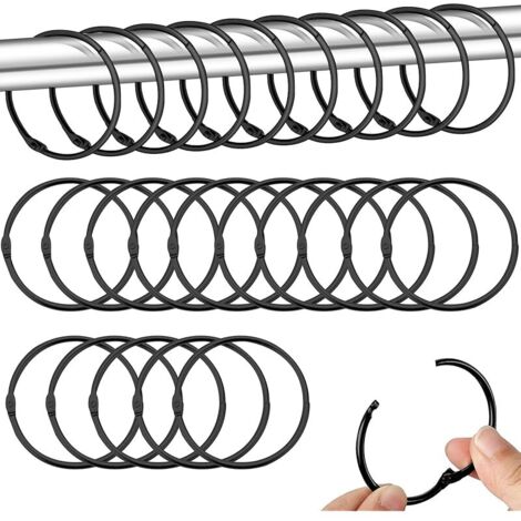 Lot de 40 Anneaux de Rideaux à Ouvrir, Anneau Rideau Douche, Anneaux de Reliure, Clips Métalliques pour Anneaux pour Tringles à Rideaux et Rideau Rail (Noir) (1/5)