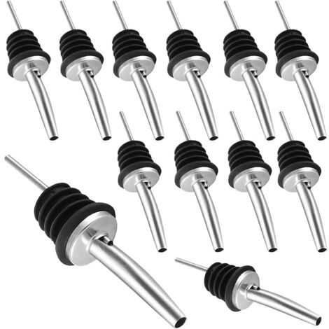 Lot de 12 Verseurs de Bouteilles, Bec Verseur Huile d'Olive, Bouchons Verseurs en Acier Inoxydable pour Vin, Liqueur, Café, Sirop et Vinaigre (Noir) (1/5)