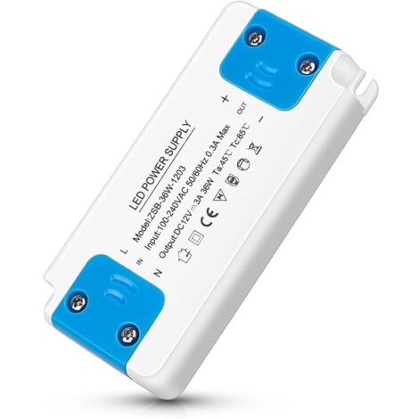 Transformateur LED Entrée 220-240V, Sortie DC 12V 3A 36W, convertisseur 220V 12V, Ampoule LED Driver Convertisseur Conducteur Alimentation de Tension Constante, pour G4, GU5.3, MR11 GU4, MR16