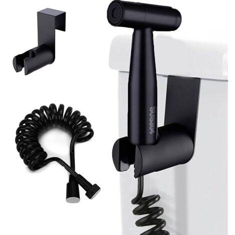 Kit Douchette wc - avec crochet de réservoir et tuyau de douche flexible de 122 pouces rétractable pour l'assainissement de l'eau, toilettes, bidet, pistolet de pulvérisation, salle de bain (noir) (1/5)