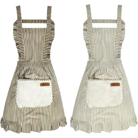 Tablier de Cuisine Femme, 2 PCS Tabliers Etanche avec 1 Poche, Tablier Cuisine Homme en Coton-Lin Tablier, Barbecue Homme pour Cuisine Jardinage Restaurant Barbecue Café, Cadeau Grand Mere (1/4)