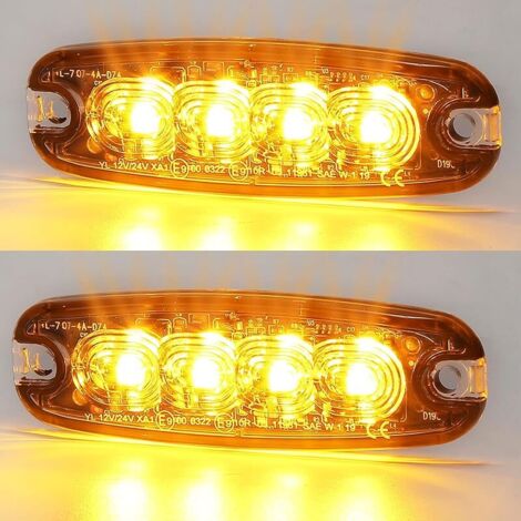 2pcs Lampe Stroboscopique Led 12v24v Voiture Moto, 4leds Ultra MinceLumière Avertissement De Danger,Led Avertissement Barre Lumineuse Led Auto Flash Lamp pour Véhicule Remorque Camion Van Car (1/5)
