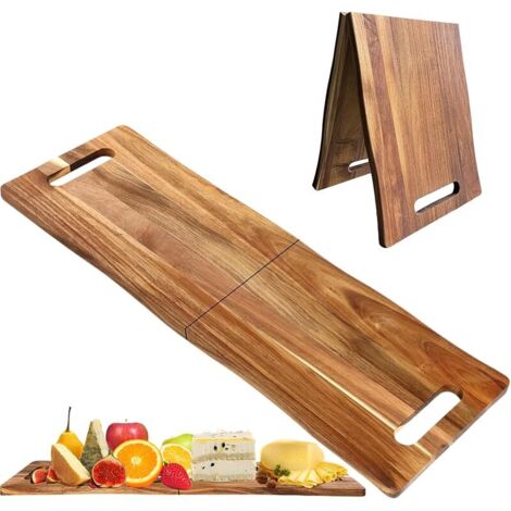 Grande planche à charcuterie en bois d'acacia avec poignées, pliable, 83 x 30,5 cm, planche de service pour charcuterie avec aliments, viande, amuse-gueules