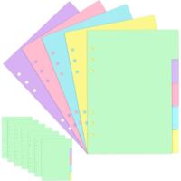 Lot de 40 / 8 ensembles de classeurs A5 intercalaires à 6 trous, intercalaires en vrac pour classeurs 5 couleurs, intercalaires horizontaux A5 pour l'organisation des carnets