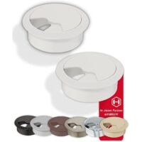 Bureau Passe-câbles Entry 60 mm 2 Passe-câbles Ronds Prise de câble Blanc Mat en Plastique ABS Robuste Passage de câble à enfoncer Goulotte de câblage Bureau