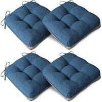Lot de 4 coussins extra épais pour chaises de salle à manger, antidérapants, coussins doux pour chaises de cuisine, avec attaches, 40 x 40 x 10 cm, bleu marine
