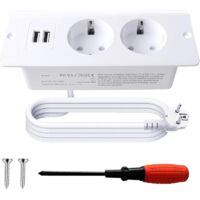 Prise Encastrable Plan de Travail avec 2 USB Double Prise Encastrable de Table Multiprise Encastrable de Table pour Cuisines avec câble de 1,5 m pour Cuisines Bureaux Salle de Réunio-Blanc