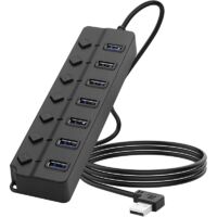 Répartiteur de Hub USB à 90 degrés Hub de données USB 2,0 avec Interrupteur Marche/arrêt Individuel DC5,5 2,1 Port d'alimentation pour Ordinateur Portable, Ordinateur PC (7 Ports, 1M)