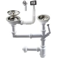 Siphon double de 114 mm pour évier avec raccord pour lave-vaisselle, siphon, siphon double pour évier, adapté pour évier avec une ouverture de 84-90 mm Z7052C006