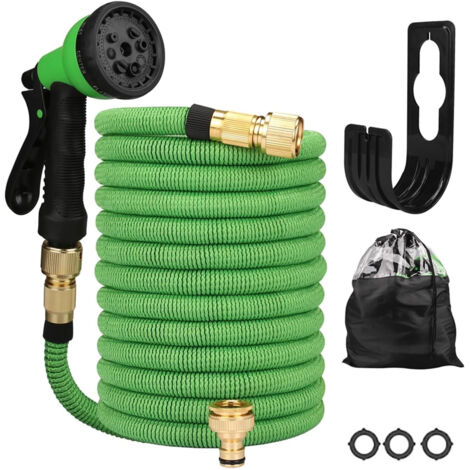 Tuyau d'arrosage 7.5m Tuyau D’arrosage Retractable avec Support et Pistolet Arrosage 8 Fonctions Raccords en Laiton (1/5)