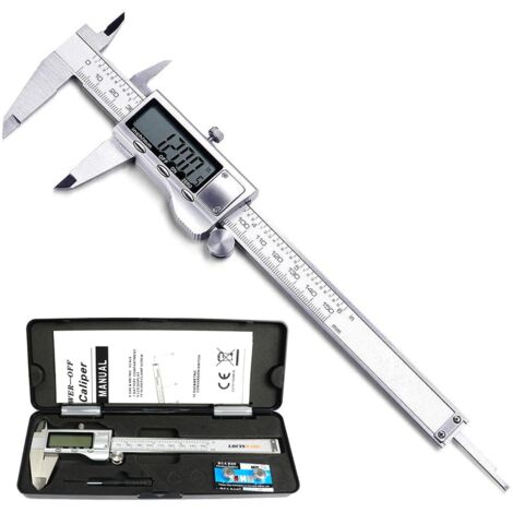Pied à coulisse numérique, 0–150 mm, jauge de profondeur métrique de conversion en acier inoxydable avec écran LCD extra large (argent) (1/5)