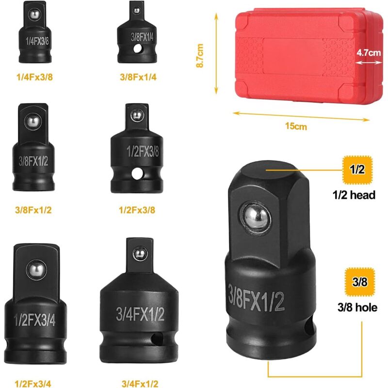 Adaptateur De Douille Pour Clé à Cliquet - 1/2'', 3/8'', 1/4'' - Acier Chrome-vanadium - Garantie 2 Ans