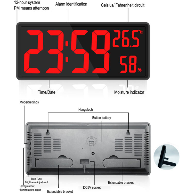 Grande Horloge Murale Numérique 7 En 1 Avec Télécommande, Chronomètre, Minuterie Pour Les Séances De Fête, Éclairage Rouge À - Maison Grande Horloge Murale Numérique 7 En 1 Avec Télécommande, Chronomètre, Minuterie Pour Les Séances De Fête, Éclairage Rouge À - Maison