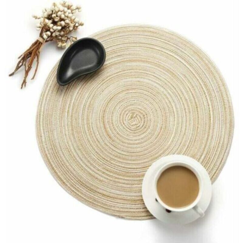 6 Sets De Table Ronds Tressés Herbe De Chine 20 Cm – Vert – Antidérapants Et Résistants à La Chaleur