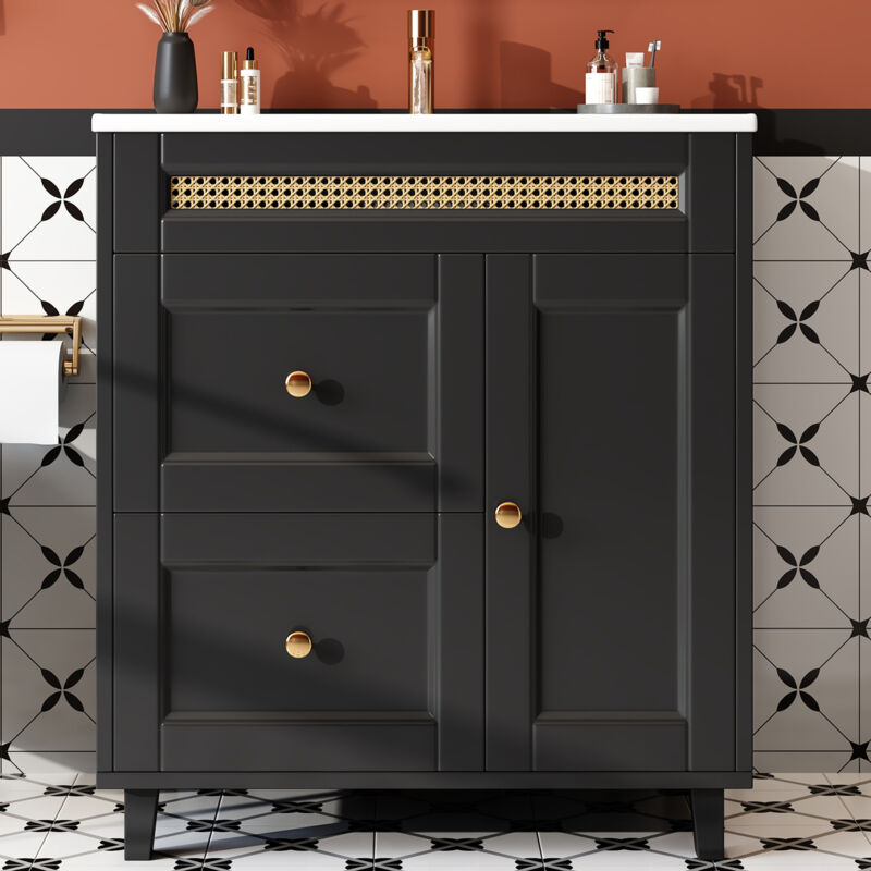 Meuble De Salle De Bain 70cm Simple Vasque - 3 Tiroirs - Sans Miroir - Palma - Ciment (gris) - Meuble vasque
