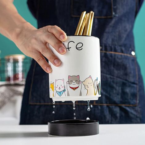 Porte cuillère de cuisine, design chat mignon en céramique, porte cuillère de cuisine, plan de travail, cuisinière, support de vaisselle, support de cuillère à café, décoration de cuisine, jaune