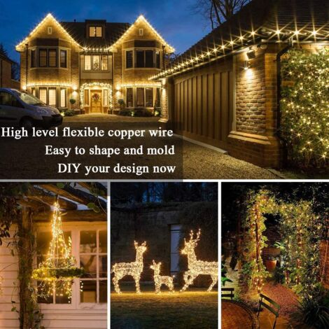 FOREVER Sunari Guirlande Solaire 200 LED Fil Cuivre 22m Blanc Chaud - Étanche Pour Jardin, Noël, Terrasse
