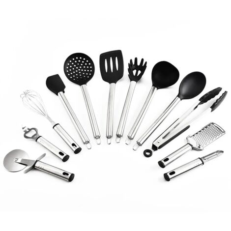 Lot de 23 ustensiles de cuisine antiadhésifs avec poignée en acier et silicone (1/5)