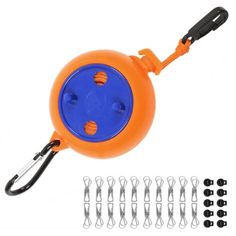 Corde à linge rétractable, portable, 8 m, pour camping, extérieur, avec boucle de fixation stable et clip, pour camping in