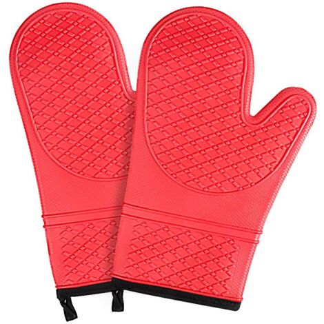 Gants de cuisine en silicone, gants de cuisine antidérapants avec doublure matelassée (rouge) (1/5)