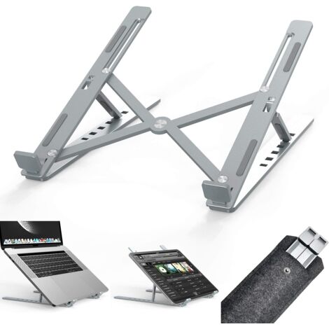 Support pour ordinateur portable, support ventilé en aluminium, support ergonomique réglable sur 6 niveaux, gris (1/5)