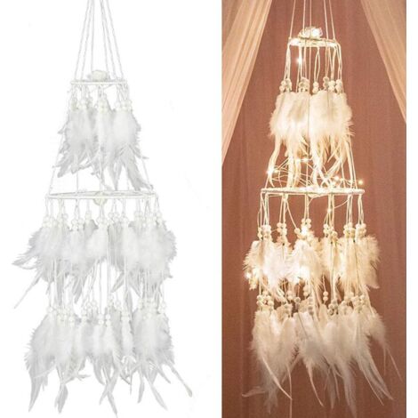 Décoration de capteur de rêves Guirlande lumineuse LED Plume Décoration de chambre à coucher Décoration de plafond à piles (1/5)