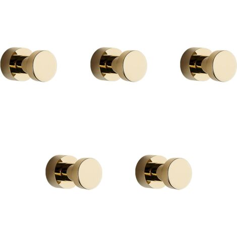 Gold Towel Hooks 5 Pack Rustproof Metal Coat and Robe Hooks, Adhesive or Wall Mounted Hooks for Bathroom (1/5)