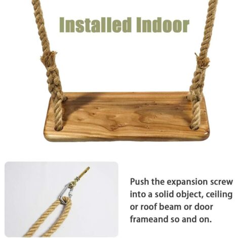 Balançoire Extérieure En Bois - Siège 53x20cm - Corde Réglable 150-220cm - Charge 150kg - Pour Arbre, Portique Ou Toboggan