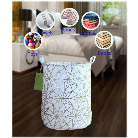 Panier à linge pliable, grand panier de rangement rond en toile imperméable. (étoiles dorées) (1/2)