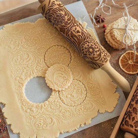 Rouleau à Pâtisserie 3D En Bois De Noël - 9 Scènes Nativité Pour Biscuits Et Pâtes, Idéal Cadeau Festif