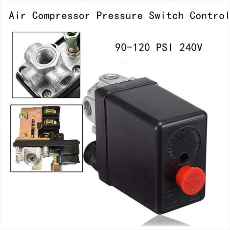 Régulateur de pression pour compresseur d'air 240 V 16 A, port 90 psi - 120 psi, avec manomètres pour une réduction rapide (1/3)