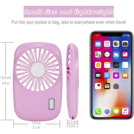 TENGGO Benks Mini Ventilateur USB Rechargeable Portable 3 Vitesses Avec Support Téléphone - Rose