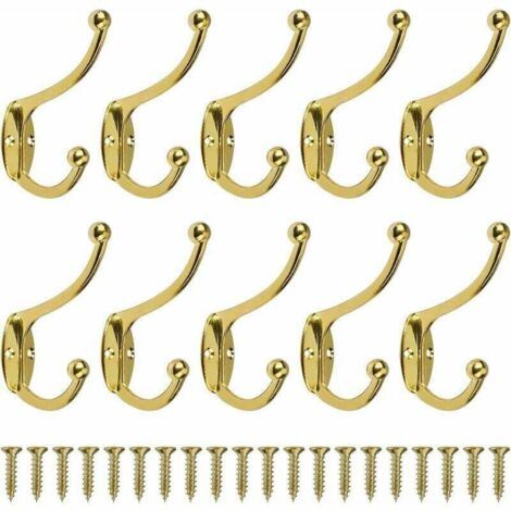 10pcs Rétro Crochet Patère Porte Manteau Mural Vintage Crochet de Porte Métal pour Salle de Bain Cuisine Chambre Entrée Or (1/4)