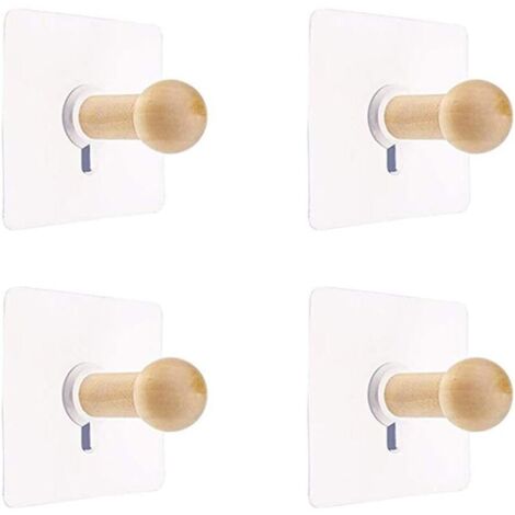 Patères Murales Naturel Mini Crochet Auto-Adhésif Patère en Bois pour Peignoir Chapeau Vêtements Support Mural Crochet Cintre Por (1/4)