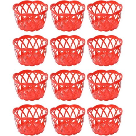 12 pack, panier rond petit panier de rangement en plastique à fruits peut stocker des œufs et des fruits, rouge, avec sac en m (1/4)