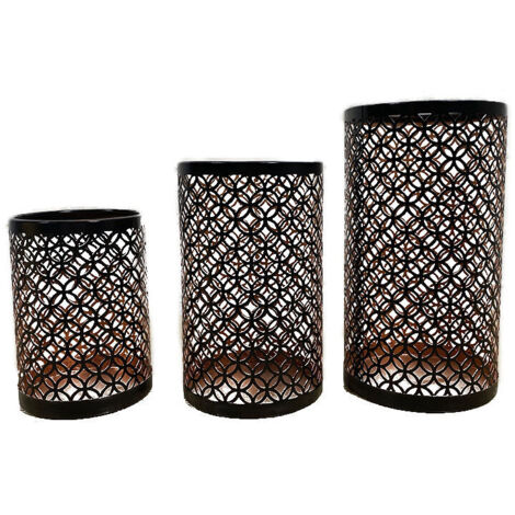 Bougeoir Photophore Noir - Lot de 3 Lanterne Métal Porte Bougie Pilier Orientale Marocaine Design Decoration pour Maison Salle In (1/4)