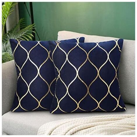 Housse de Coussin Bleu Marine Velours 45x45cm Lot de 2 Modernes Canapé Doux Or Coussin Décoration avec Fermeture Éclair Cachée (1/4)