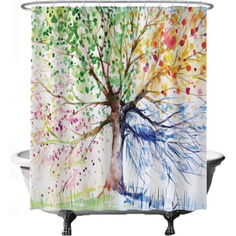 Rideau de douche - Arbre de Vie 4 saisons aquarelle - boucle métal 180180cm [crochet gratuit] - lavable - anti-moisissure - imper