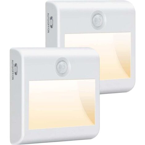 Veilleuse LED Pile [Lot de 2], avec Détecteur Mouvement, AUTO/ON/OFF, Enfant 4000K Blanc Natural, Lampe Placard Adhésive pour (1/4)