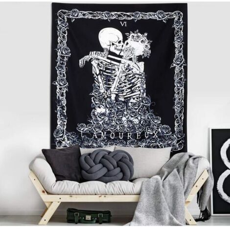 Tapisserie 3D Grateful Dead squelette et roses Tenture murale