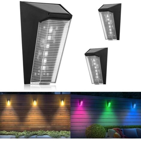 Lot de 2 lampes solaires LED pour extérieur, applique murale, étanche, 5 modes, blanc chaud, pour jardin, clôture, patio, (1/4)