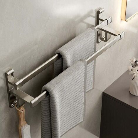 Porte-serviettes de salle de bain sans trous porte-serviettes double bras salle de bain double espace porte-serviettes de salle (1/4)