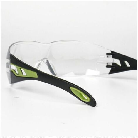 14.5×11.2×4.5cm Noir/Vert Lunettes de Sécurité - Verres Transparents & Pont-de-Nez Caoutchouc - Tenue Sécurisée - Lunette Anti-ra (1/3)