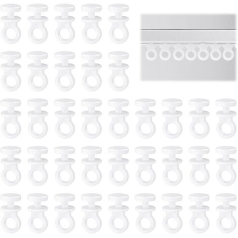 100 Pièces Crochet Rideau Rail Glisseurs pour Rail à Rideaux Plastique roulettes à Rideaux Blanc Tringle à Rideau Coulissant Croc