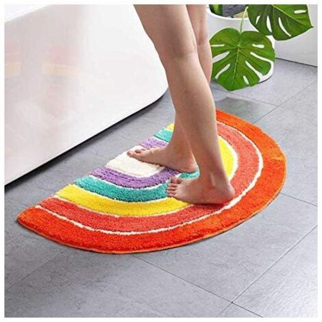 Tapis De Bain rayé en Couleurs Demi-Rond Microfibres Antidérapant Et Absorbant pour Baignoire,Douche Salle de Bain,Cuisine,Entrée (1/4)