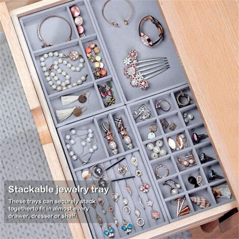 Valyria Plateau organiseur en velours pour bagues et boucles d'oreilles - 7 emplacements - Présentoir pour bijoux (cuir PU noir plat