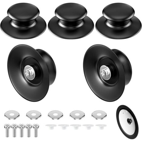 Lot de 5 boutons universels pour couvercles de casseroles en fonte, en bakélite, résistants à la chaleur, avec vis, compatibl (1/4)