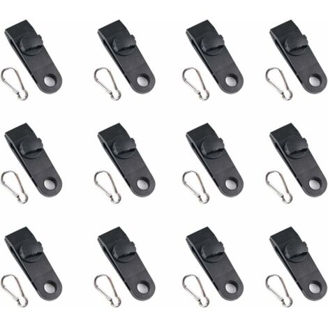 Clips de bâche de tente, 12 clips de bâche multifonctions (noir), clips de fixation pour tendeur de bâche avec œillets (1/4)
