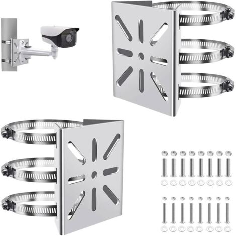 2 Set Acier Inoxydable avec Réglables 6 Boucles 20 cm pour Caméras CCTV Support Camera Exterieur Support Poteau Vertical Camé (1/4)