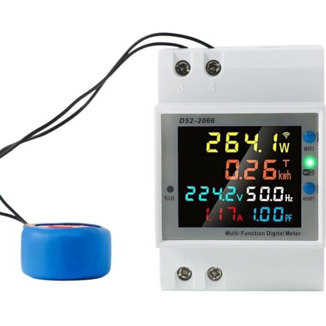 Compteur Électrique Monophasé Intelligent - Contrôle WIFI Tuya, Ampèremètre, Voltmètre, KWH, Moniteur de Consommation Éne (1/4)